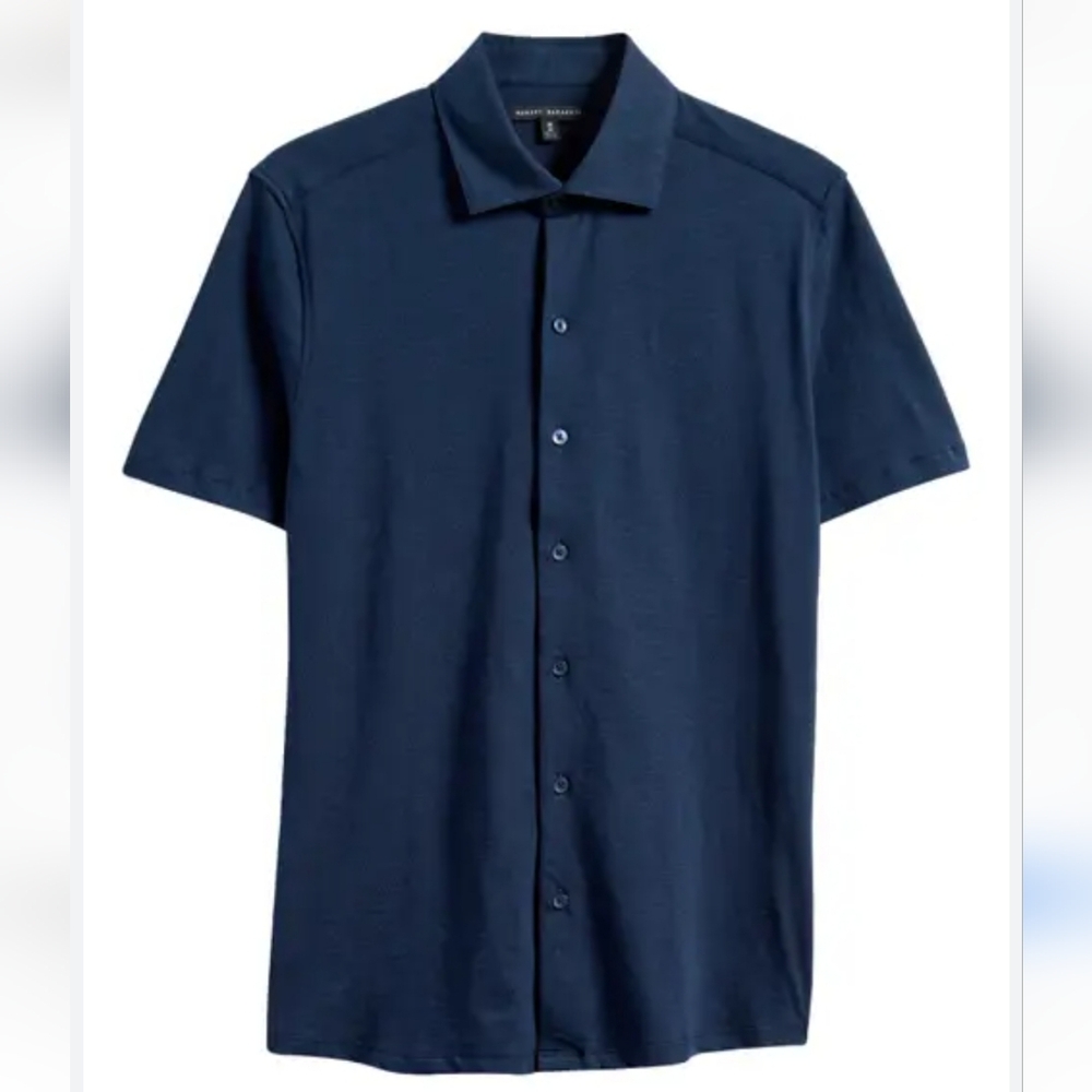 Men's Navy Short-Sleeve Button-Up Shirt